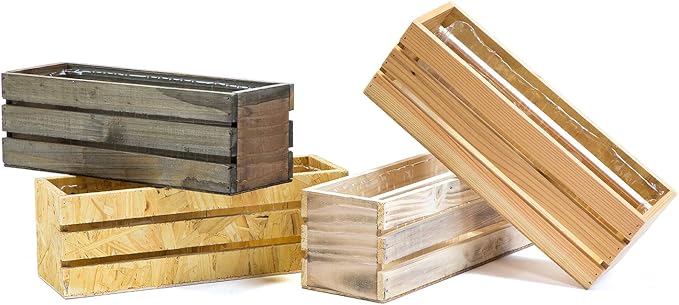 Wood Planter Box with Wine Crate Styled, 12x4 Inch Rectangular, Rose Wood - Image 2