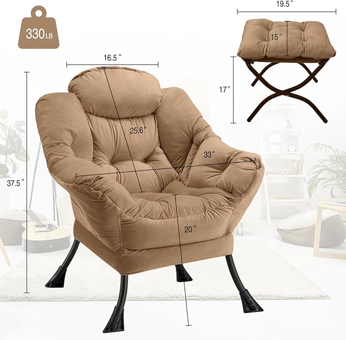 Lazy Chair with Folding Ottoman Modern Large Accent Chair, Contemporary Lounge - Image 3
