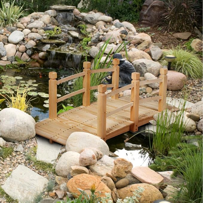 HAPPYGRILL Wooden Bridge, Natural Wood Garden Bridge - Image 2