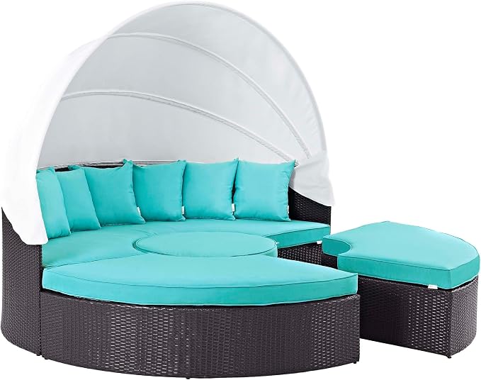 Modway Convene Wicker Rattan Outdoor Patio Retractable Canopy Round Poolside - Image 7