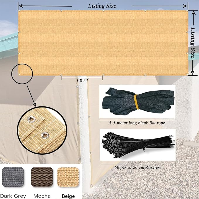 JUNFLYING Shade Cloth for Patio 8x8 FT, 90% UV Block Outdoor Privacy Screen - Image 2