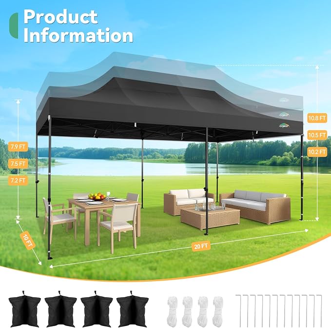COBIZI 10x20 Pop up Canopy Tent Heavy Duty - Image 3