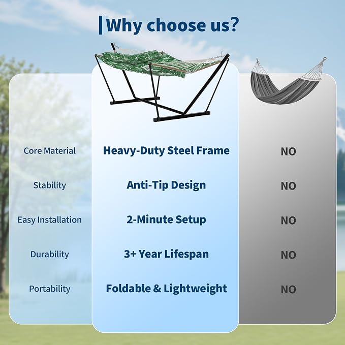 2 Person Double Hammock with Adjustable Steel Stand & Pillow, Heavy Duty - Image 6