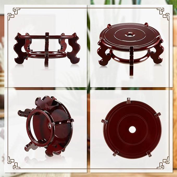 Geetery 2 Pcs 4 to 12 in Wooden Plant Stands Indoor Chinese Oriental Plant Stand - Image 3
