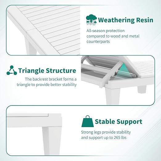 YITAHOME Patio Chaise Lounge Set of 4, Adjustable Outdoor Chaise Lounge - Image 5