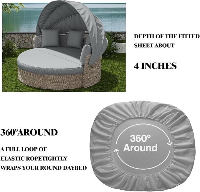 Outdoor Daybed Cushion Cover, Light Gray, Fade-Resistant, Waterproof, Patio - Image 5