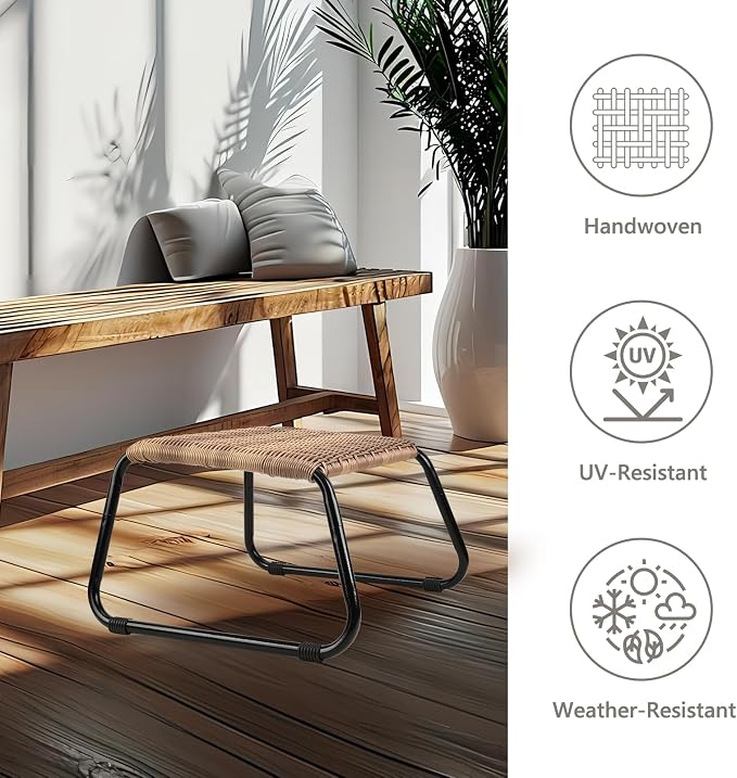 Outdoor Patio Footstools, PE Rattan Ottoman Wicker Foot Rest, Small Balcony - Image 4