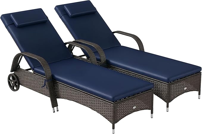Outsunny Wicker Outdoor Chaise Lounge Set of 2, 5-Level Adjustable Backrest PE by Outsunny