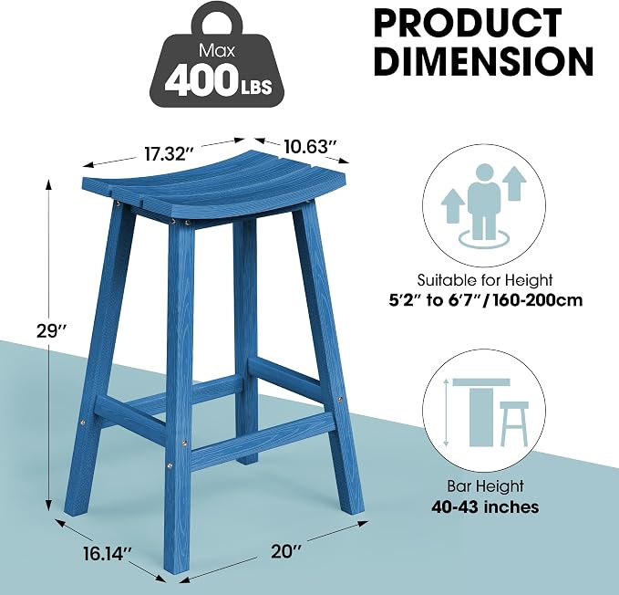 Ciokea 4 Set 29" Outdoor Bar Stools Heavy Duty HDPE Outdoor Stools Weatherproof - Image 2