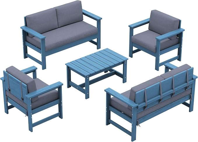 SERWALL 5 Pieces HDPE Outdoor Sofa Set - Image 9