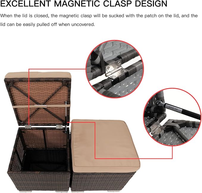 Y Enjoy 2-Pieces Outside Rattan Ottomans，Multipurpose Outdoor Furniture - Image 7