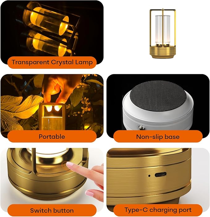 Portable Metal Table Lamp for Indoor/Outdoor, Rechargeable Cordless LED Lamp - Image 6
