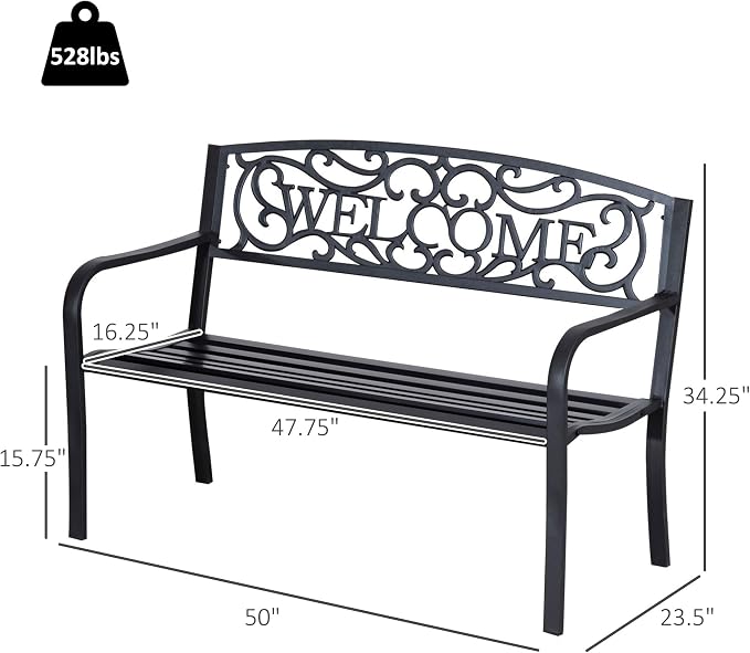 Outsunny 50" Outdoor Metal Welcome Bench, Garden Bench - Image 3