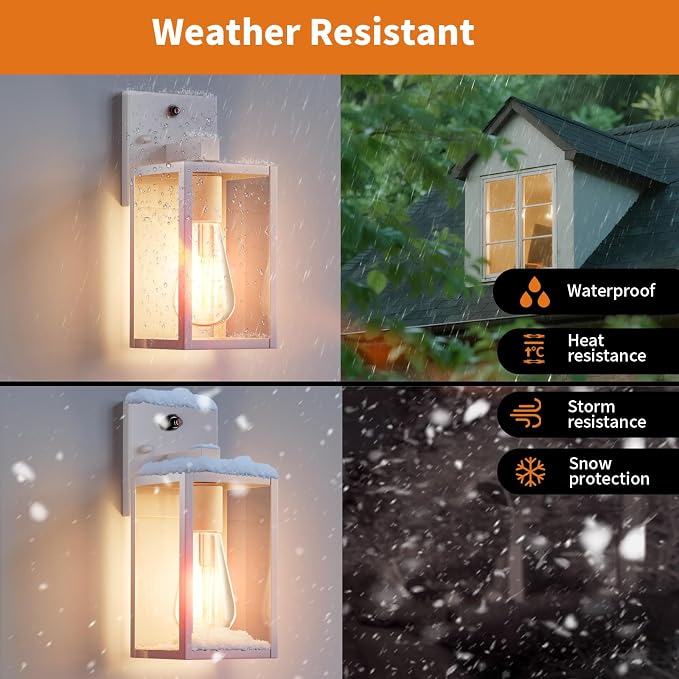 2 Pack White Dusk to Dawn Front Porch Lighting Fixtures Wall Mount, Sensor - Image 3