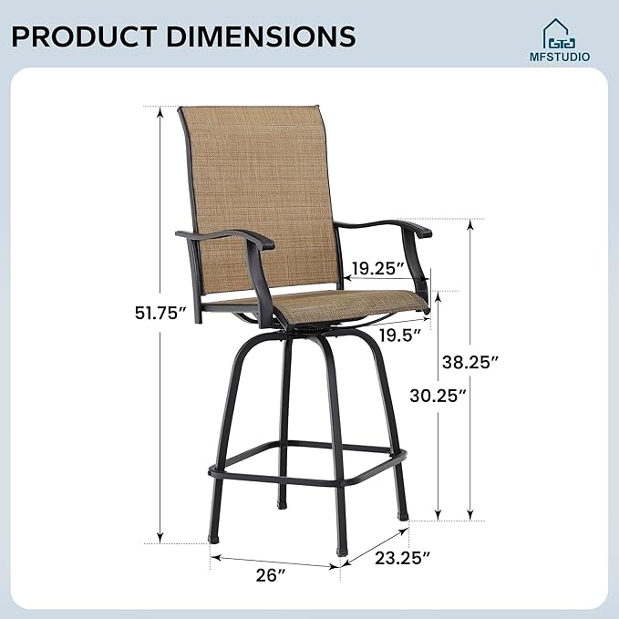 MFSTUDIO Outdoor Bar Stools Set of 6, Swivel Bar Height Patio Chairs Outdoor - Image 7
