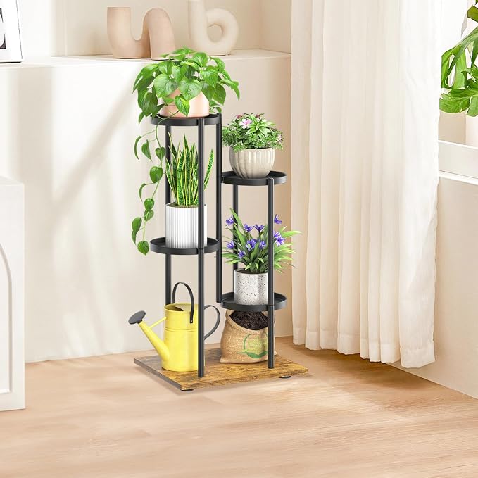 LASZOLA Black 4 Tier Plant Stand Indoor Heavy Duty Metal Planter Flower Holder - Image 9