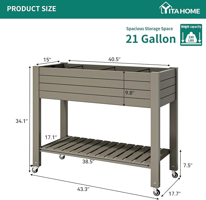 YITAHOME 43.3x17.7x34 in Elevated Garden Bed 2pcs, Outdoor Plastic Planter Box - Image 6