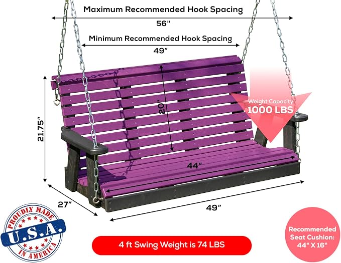 Poly Lumber Wood 4FT Porch Swing Amish Craftsmandship Made in USA HDPE - Image 2