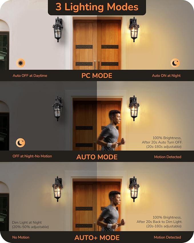 EDISHINE Motion Sensor Outdoor Lights, Porch Light - Image 3