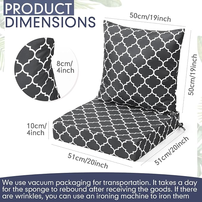 Hoteam 4 Set Outdoor Chair Patio Cushions 20 x 20 Inch Deep Seat Waterproof - Image 2