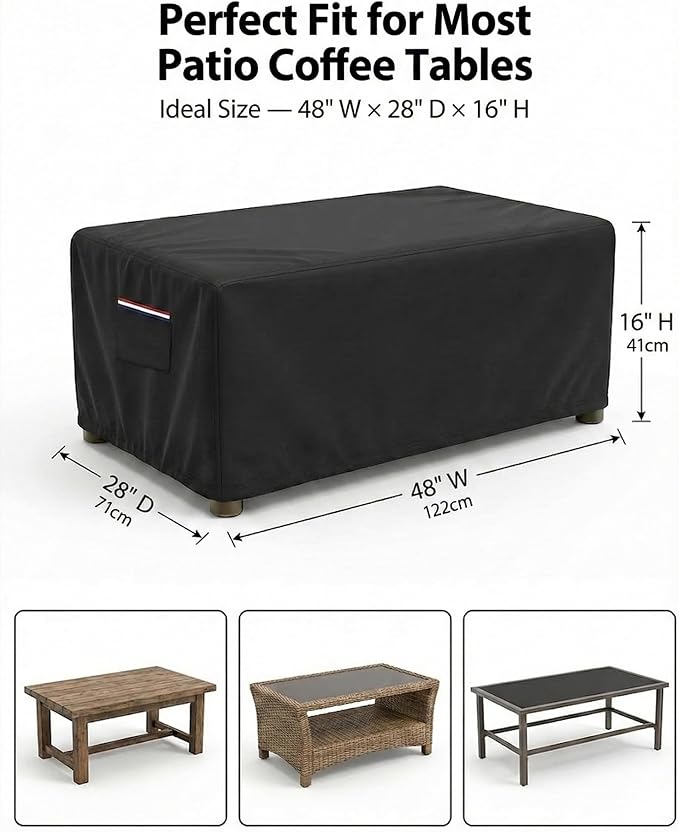 Waterproof Rectangular Patio Coffee Table Cover, 600D Heavy Duty Outdoor - Image 3