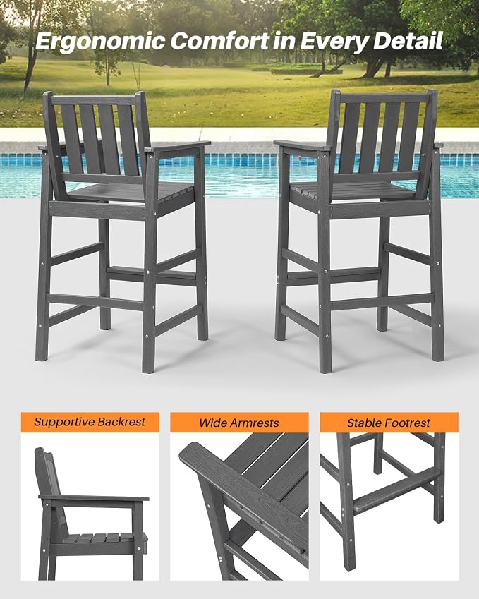 Adirondack Bar Chair Set of 2, HDPE Tall Adirondack Chairs Bar Stools - Image 7