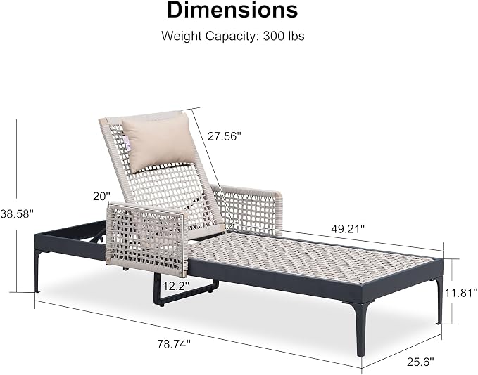PURPLE LEAF 4 Pieces Outdoor Chaise Lounge Set Rattan Wicker Lounger - Image 9