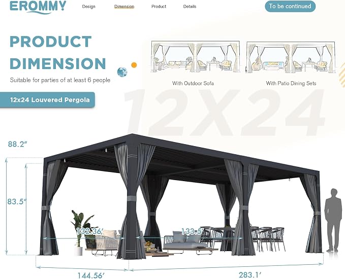 EROMMY Louvered Pergola 12' x 24' Outdoor Hard Top Pergola - Image 2