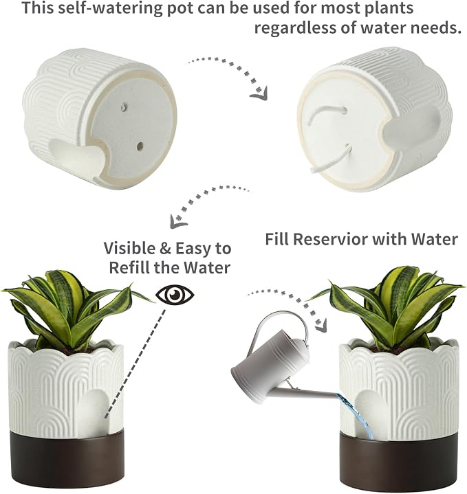 Nihow Self Watering Plant Pot: 8 Inch Ceramic Planter - Image 3