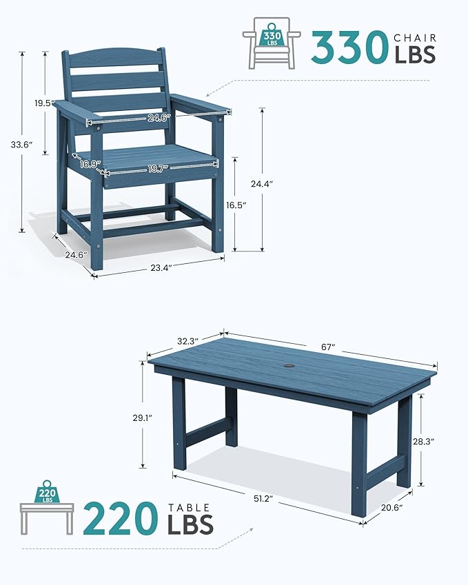 SERWALL Patio Table Set, Outdoor HDPE Dining Furniture - Image 6