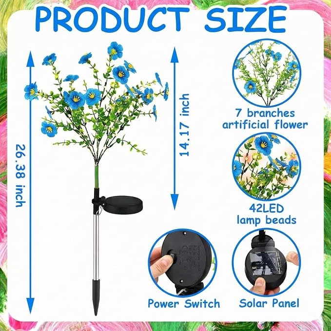 2 Pack Solar Stake Lights Outdoor Decor Waterproof Mums Artificial Flowers - Image 2