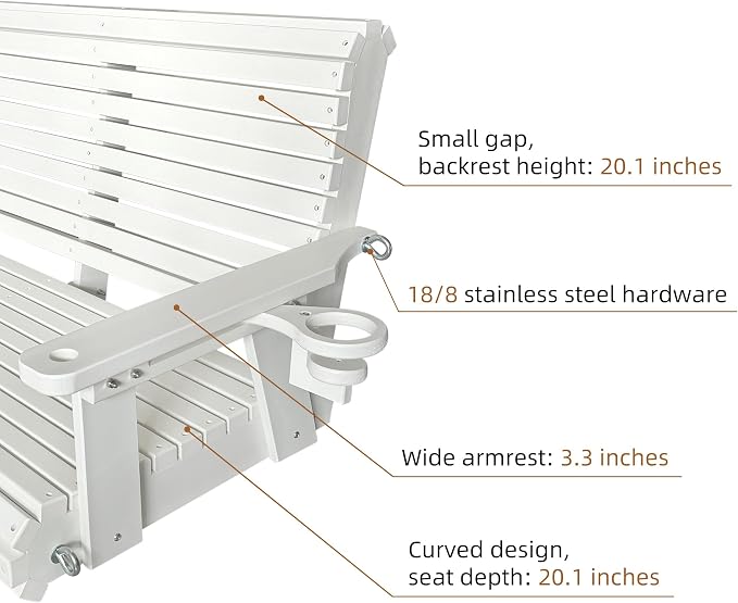 HDPE Porch Swing with 18/8 Stainless Steel Bolts, Ergonomic Design, Ultra - Image 6