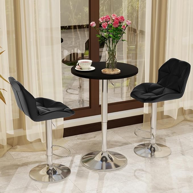 ARTETHYS Bar Table and Chairs Set of 3 Black Heigh Adjustable Round Pub Desk - Image 6