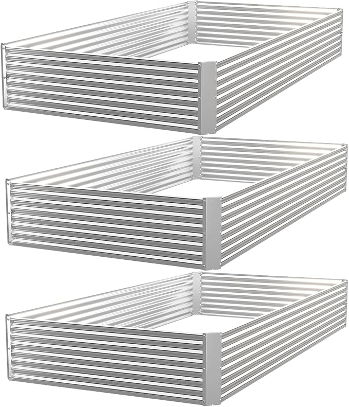 3 Pack Raised Beds for Gardening, Corrugated Galvanized Steel Raised Garden Bed by OZMSHF
