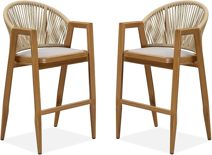 PURPLE LEAF Outdoor Barstools Set of 2 Wicker Bar Stools Woven Bar Height Stool by PURPLELEAF