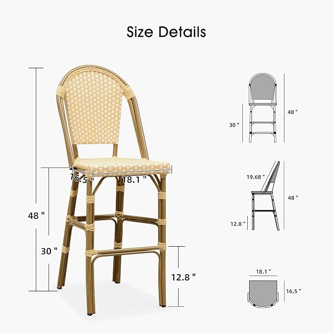 PURPLE LEAF French Bar Stool Set of 4 Bamboo Print Finish Patio Bar Stools - Image 6