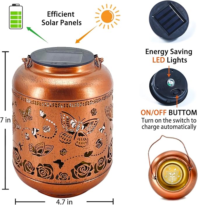 2 Pack Butterfly Outdoor Solar Hanging Lanterns Waterproof LED Solar Lights - Image 6