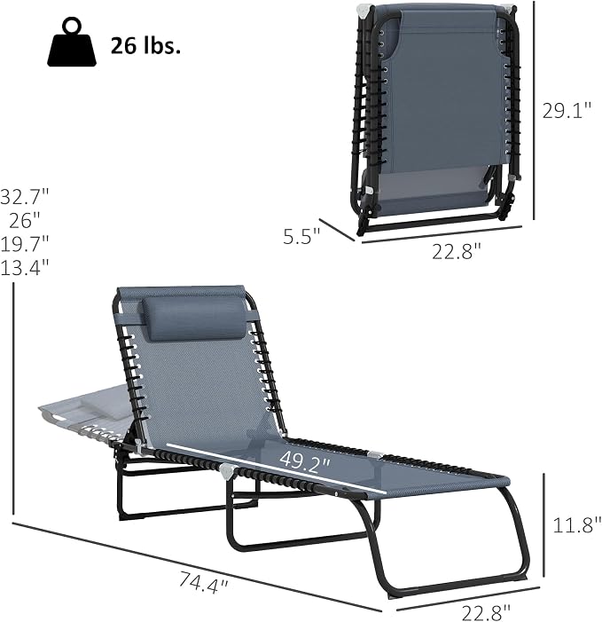 Outsunny Folding Chaise Lounge Chair Set of 2, Patio Sun Tanning Chair - Image 3
