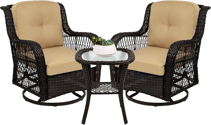Best Choice Products 3-Piece Outdoor Wicker Patio Bistro Set w/ 2 360-Degree by BestChoiceProducts