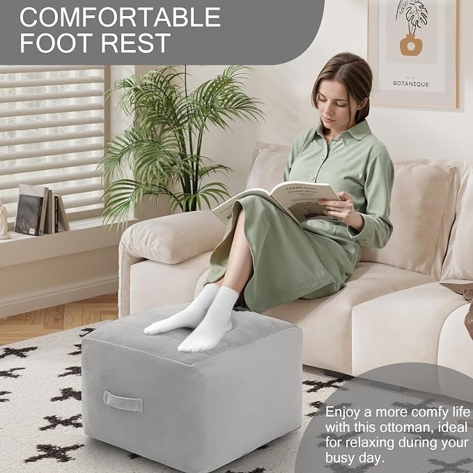 MeMoreCool Square Stuffed Pouf Ottoman Foot Rest, Floor Pouf Foot Stool - Image 3