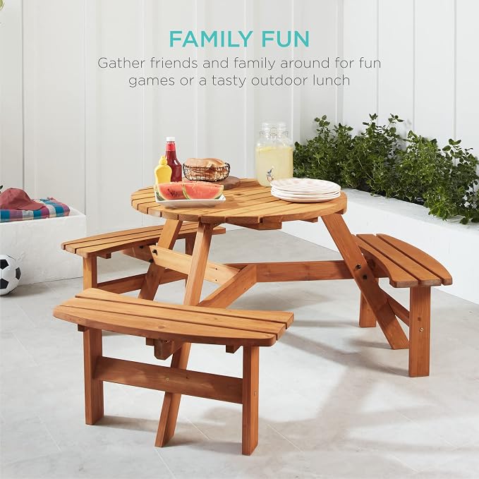 Best Choice Products 6-Person Circular Outdoor Wooden Picnic Table - Image 7