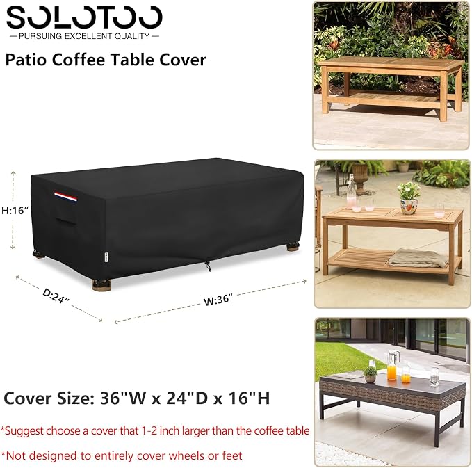 Outdoor Coffee Table Cover Waterproof, Heavy Duty Patio Rectangular Side Table - Image 3