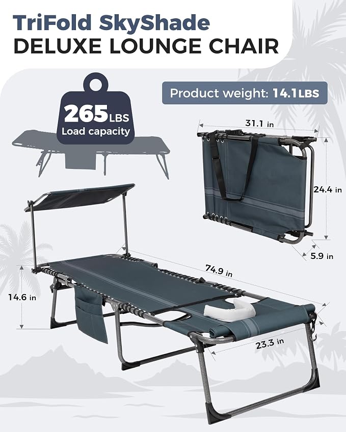 KingCamp Tanning Chair with Face Hole, Lounge Chairs Outdoor Folding Comfy - Image 2