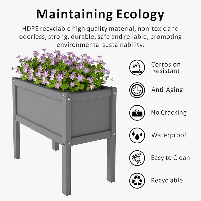 Raised Garden Bed with Drainage Hole Waterproof HDPE Elevated Planter Box with - Image 3