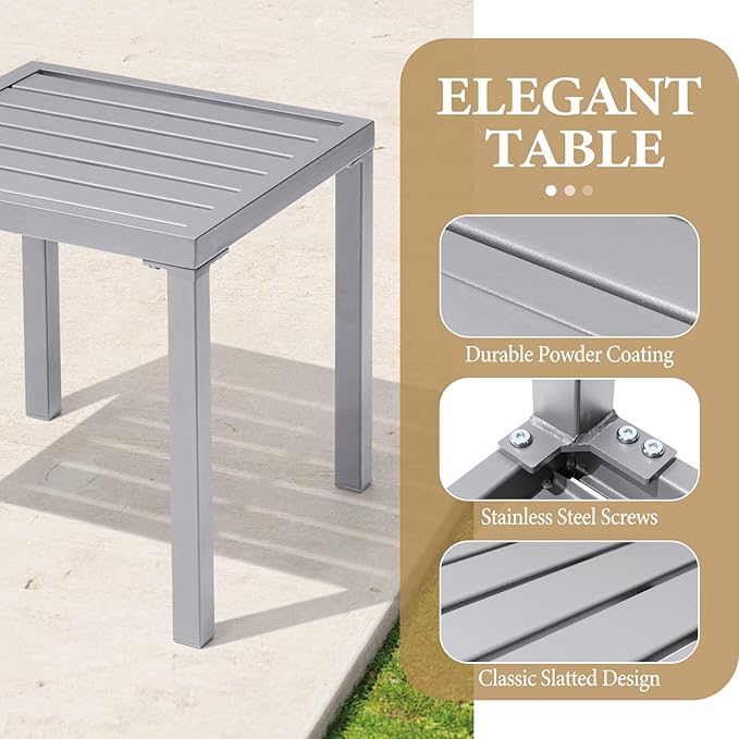 Crestlive Products Outdoor Side Table Set of 2, Small Square Metal End Table - Image 4