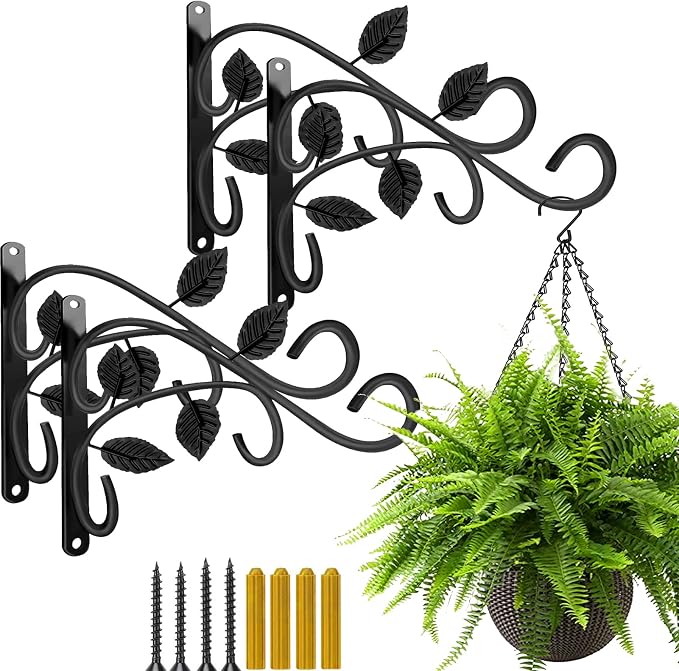 4 PCS Metal Hanging Hook Plants Brackets, 12 Inch Iron Wall Mount Bracket by Plant+Castle