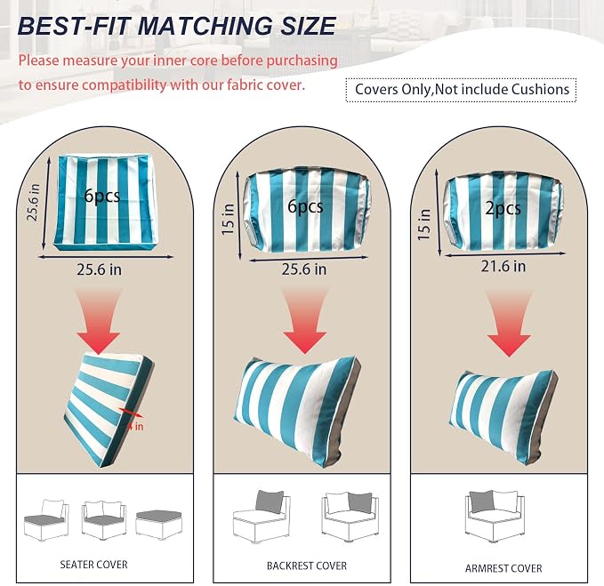 Outdoor Cushion Covers for Patio Furniture, Patio Cushion Covers Replacement - Image 2