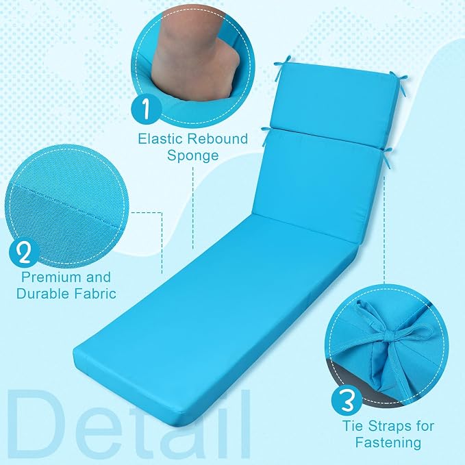 2 Pcs Indoor Outdoor Chaise Lounge Cushions Sponge Bench Outdoor Furniture - Image 2