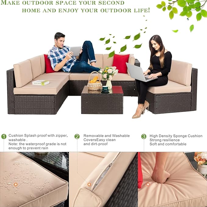 Vongrasig 7 Pieces Patio Furniture Sets, Outdoor Patio Conversation Set PE - Image 5