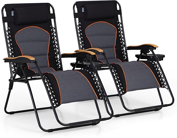 PHI VILLA XXL Oversized Padded Zero Gravity Chair Set of 2, Foldable Patio by PHIVILLAThepioneerofcomfortablehouseholdsupplies